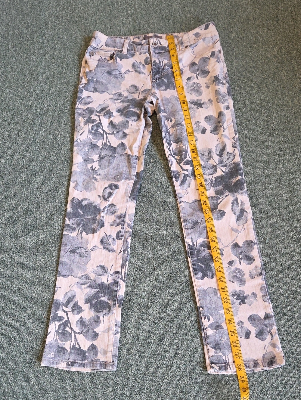Chico's So Slimming Floral Jean Pants 00 Regular Gray White Cotton Blend Stretch